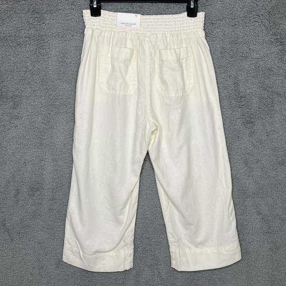 Westbound Womens Linen Blend Pull On Capri Pant White Ivory Elastic Waist Petite - Picture 2 of 12